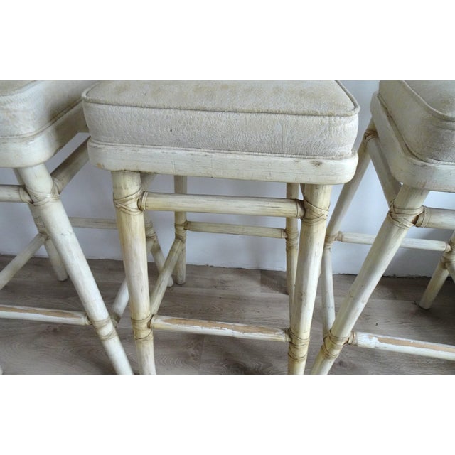 White Bamboo Bar Stools from McGuire, 1970s, Set of 4 For Sale - Image 4 of 18