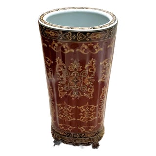 Neiman Marcus Wong Lee Crackle Porcelain Oval Ormolu Umbrella Stand For Sale