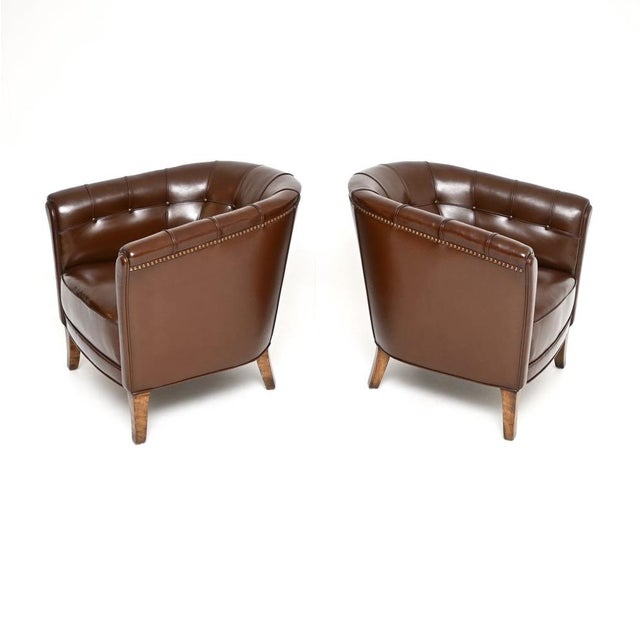 Mid-Century Modern Vintage Swedish Leather Armchairs, 1950s, Set of 2 For Sale - Image 3 of 8
