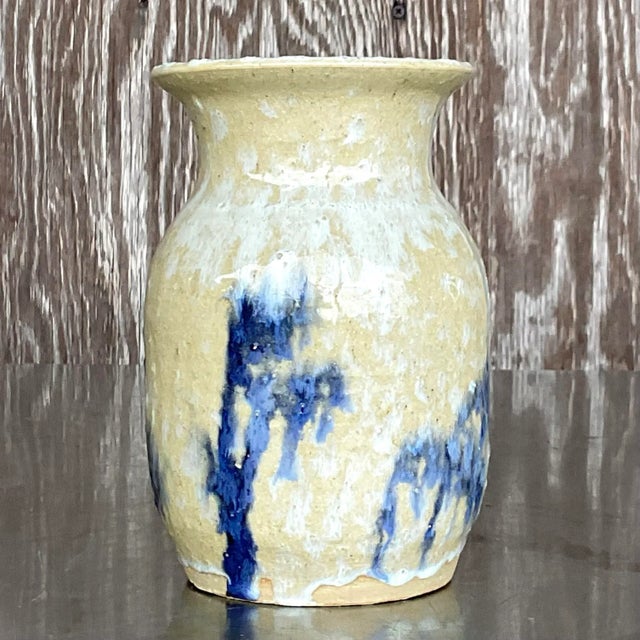 Vintage Boho Signed Studio Pottery Vase For Sale - Image 4 of 8