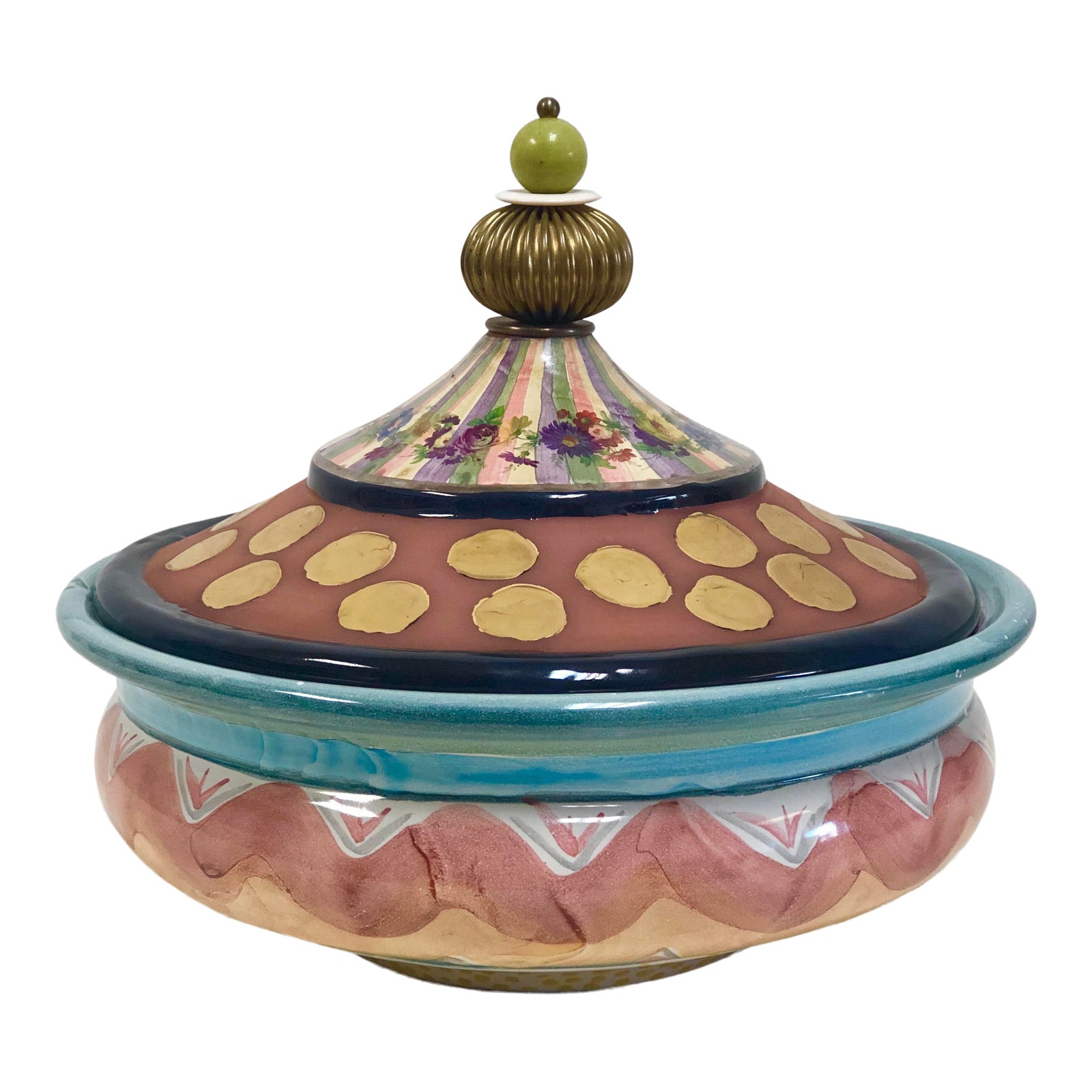 Mackenzie Childs HandPainted Ceramic Decorative Bowl With Lid Chairish