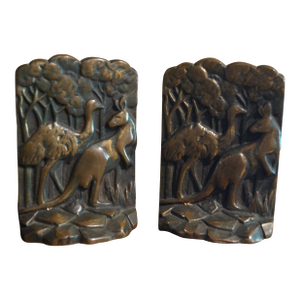 Early 20th Century Copper Kangaroo Emu Australian Bookends - A Pair