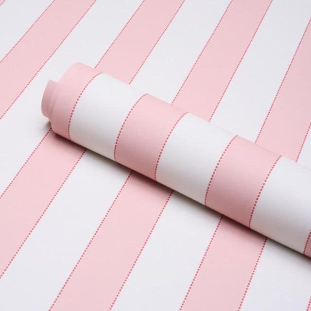 Schumacher Schumacher Louise Stripe Wallcovering In Rose For Sale - Image 4 of 6