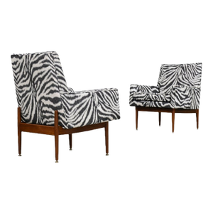 1950s Jens Risom Walnut Zebra Lounge Chairs - A Pair
