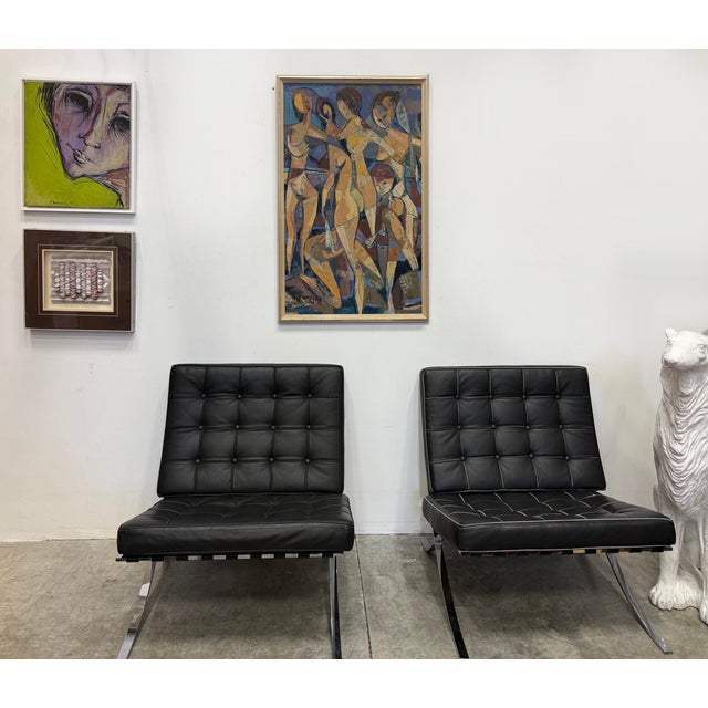 Mid-Century Cubist Abstract Female Nudes Oil Painting by André Poirson Offered for sale is a 1960s mid-century cubist oil...