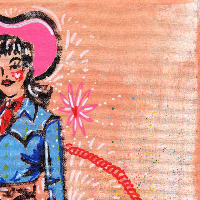 Lassoed Heart - Original Feminine Figurative Cowgirl Painting on Canvas by Jesse Black For Sale - Image 4 of 8