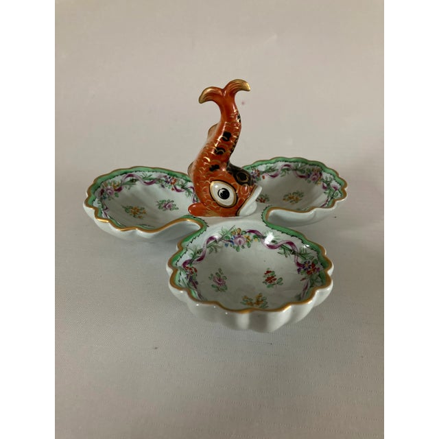 Ceramic Vintage Hand Painted Ceramic Fish Handle Divided Dish For Sale - Image 7 of 7