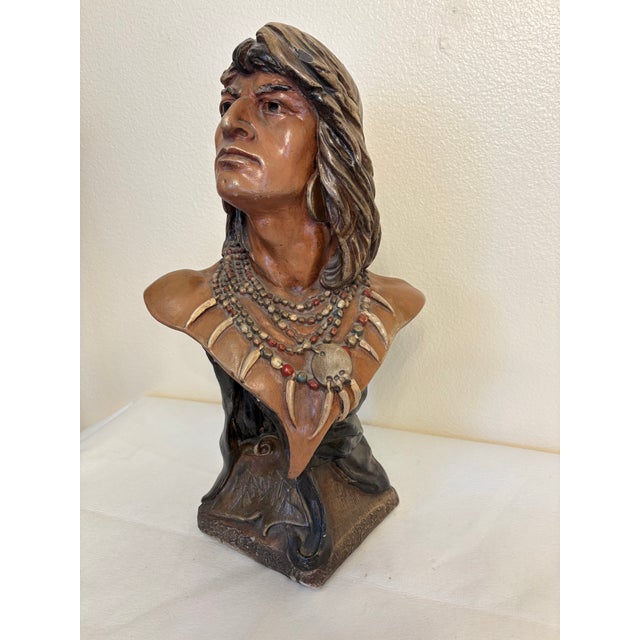 1900 - 1909 1900's Antique Chalkware Hiawatha Indian Bust Sculpture/Statue - Cigar Store Display For Sale - Image 5 of 9