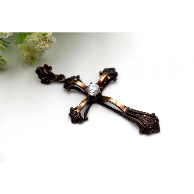 Gold Cross Pendant with Paw Print For Sale - Image 4 of 6