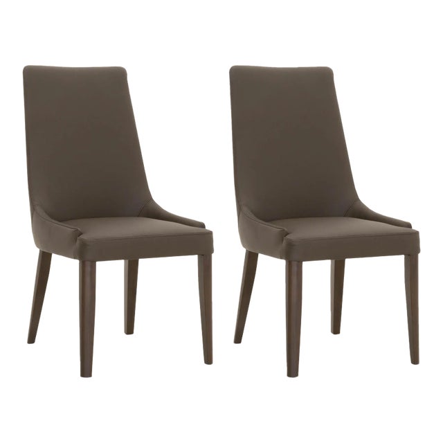 Aurora Dark Wenge Dining Chairs, Umber Leather, Set of 2 For Sale