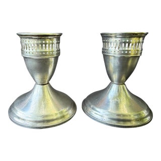 Vintage Sterling Silver Duchin Pierced Weighted Candlesticks a Pair For Sale