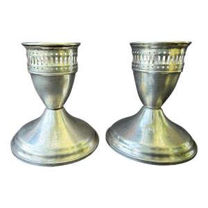 Vintage Sterling Silver Duchin Pierced Weighted Candlesticks a Pair