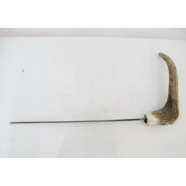 Carved Deer Antler Grim Reaper Face Hidden Blade Folk Art Walking Stick Cane For Sale - Image 11 of 12