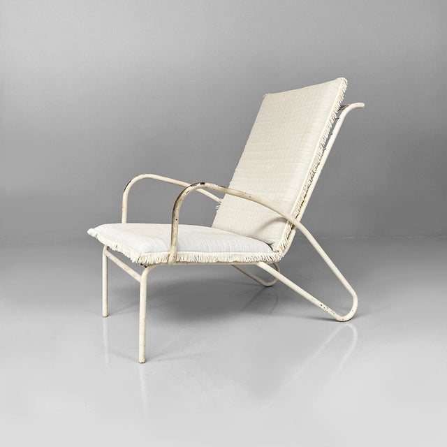 Metal Mid-Century Italian White and Azure Iron Outdoor Lounge Chairs, 1960s, Set of 2 For Sale - Image 7 of 18