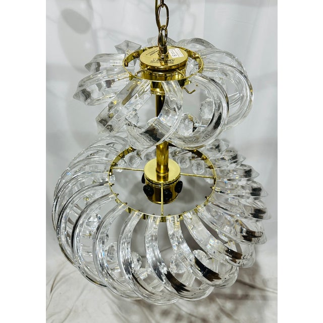 Vintage Mid Century Era Lucite & Brass Chandelier Light Fixture For Sale - Image 4 of 8