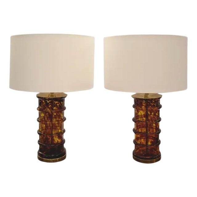 Art Glass Table Lamps by Paul Hanson, 1960s, Set of 2 For Sale