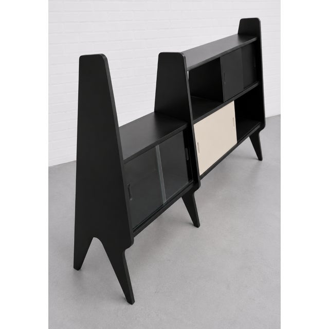 Italian Mid Century Modern Extra-Long Wall Unit in Black Lacquer — Gio Ponti Inspired For Sale - Image 11 of 14