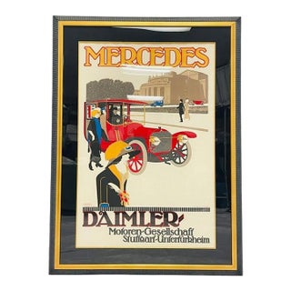 Vintage Mercedes Benz Stuttgart Lithograph Poster Framed Art Deco For Sale