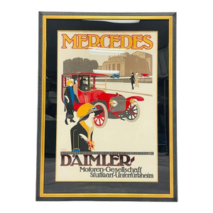 Vintage Mercedes Benz Stuttgart Lithograph Poster Framed Art Deco