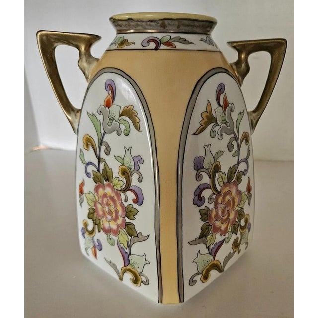 Antique Nippon Morimura Square Vase Hand Painted Floral Bird Motif 7.5" For Sale In New York - Image 6 of 7