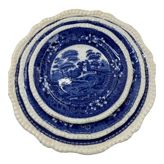 Antique Copeland Spode's "Tower" Blue & White Transferware Plates - Set of 3 For Sale