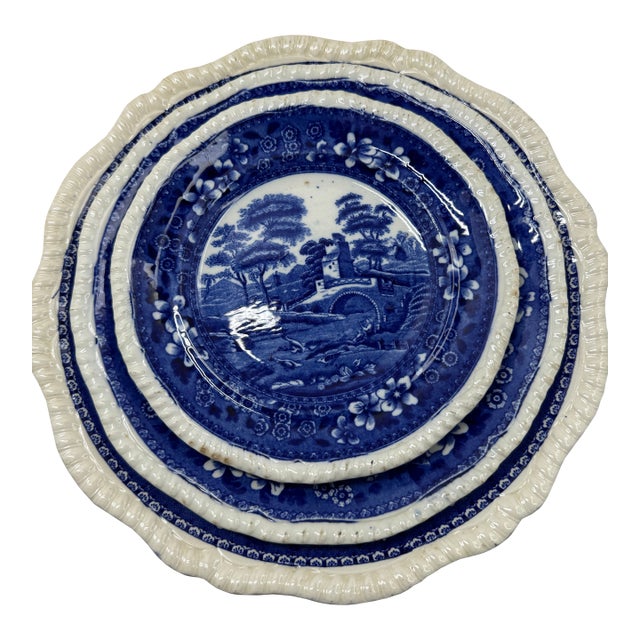 Antique Copeland Spode's "Tower" Blue & White Transferware Plates - Set of 3 For Sale