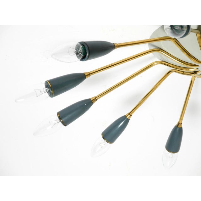 Blue Large Mid-Century Modern 12-ArmedBrass Sputnik Ceiling Lamp, 1950s For Sale - Image 8 of 17