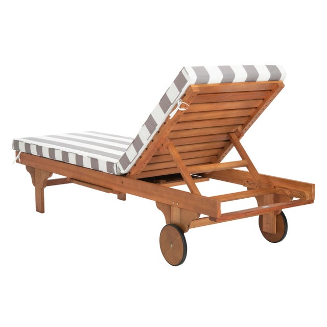 Modern Newport Chaise Lounge Chair with Side Table, Natural/Grey Stripe Cushion For Sale - Image 3 of 11