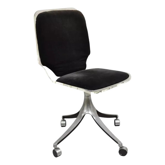 Mid Century Modern Clear Lucite Aluminum Swag Base Rolling Swivel Desk Chair For Sale