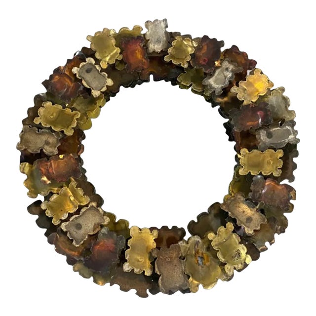 1970s Curtis Jere Brutalist Mixed Metals Torch Cut Round Mirror For Sale