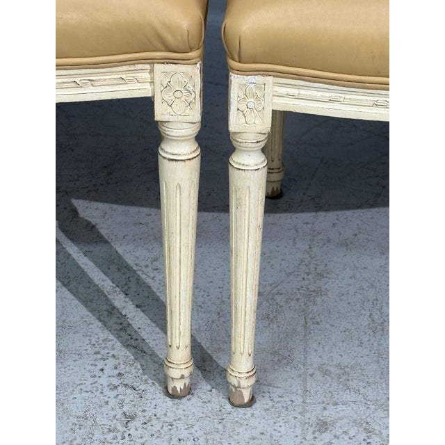 Louis XVI Style, Six Dining Chairs, Painted Wood, Cane, Leather, 20th C. For Sale - Image 10 of 13