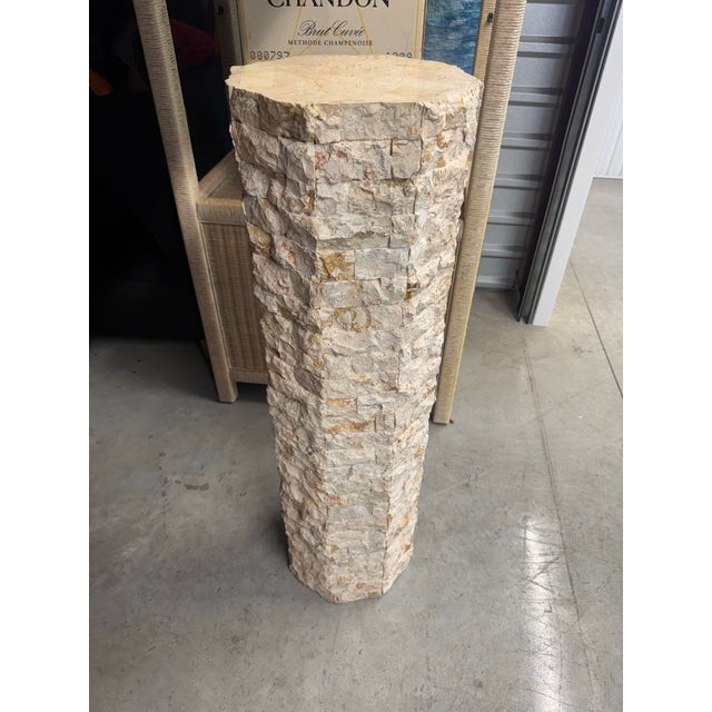 Vintage Mid Century Modern 42” Organic Natural Rock Style Tessellated Brutalist Sculpture Display Pedestal For Sale In West Palm - Image 6 of 7