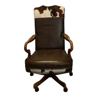 Old Hickory Leather & Cowhide Western Executive Chair For Sale