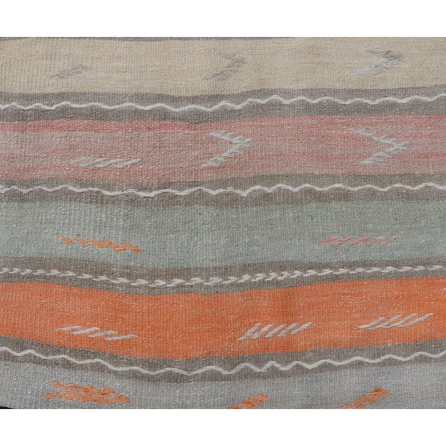 Mid 20th Century Geometric Stripe Vintage Turkish Kilim Flat-Weave Runner in Multi Color For Sale - Image 9 of 11