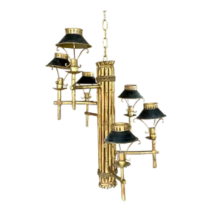 Vintage Late 20th Century Regency Gilt Bamboo Spiral Chandelier