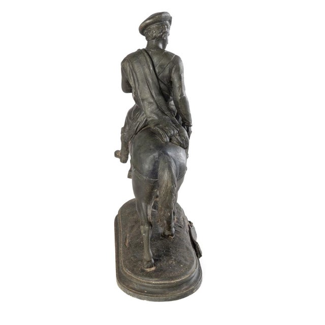 Antique Spelter Horse and Rider Clock Topper Statue For Sale - Image 4 of 5