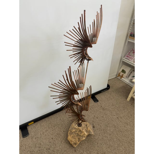 1970s 1970s Vintage Mid Century Modern Style Metal Sculpture ’ Birds in Flight ‘ by Curtis Jere Signed. For Sale - Image 5 of 11
