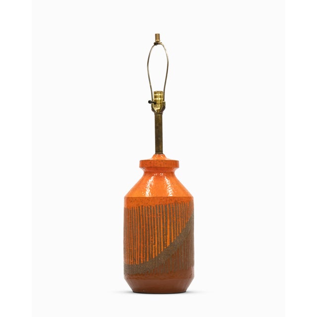 Bitossi Vintage Italian Mid Century Orange Striped Table Lamp by Aldo Londi / Bitossi For Sale - Image 4 of 8