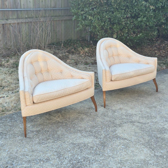 Mid Century Modern Pearsall Style Low Tufted Three Legged Triangle Lounge Chairs - A Pair For Sale - Image 10 of 11
