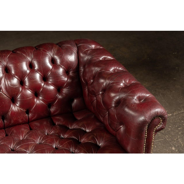 Vintage Tufted Chesterfield Sofa in Burgundy For Sale - Image 9 of 12