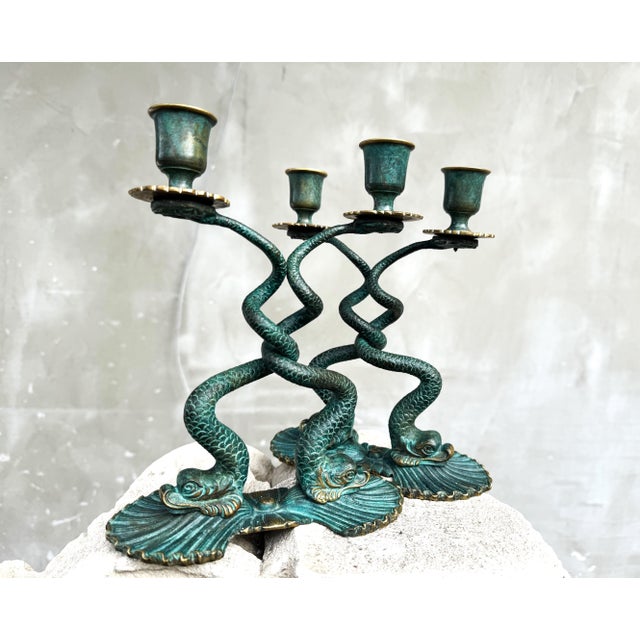 Italian Sculptural Bronze Fish Candlesticks, 1950s, Set of 2 For Sale - Image 6 of 14