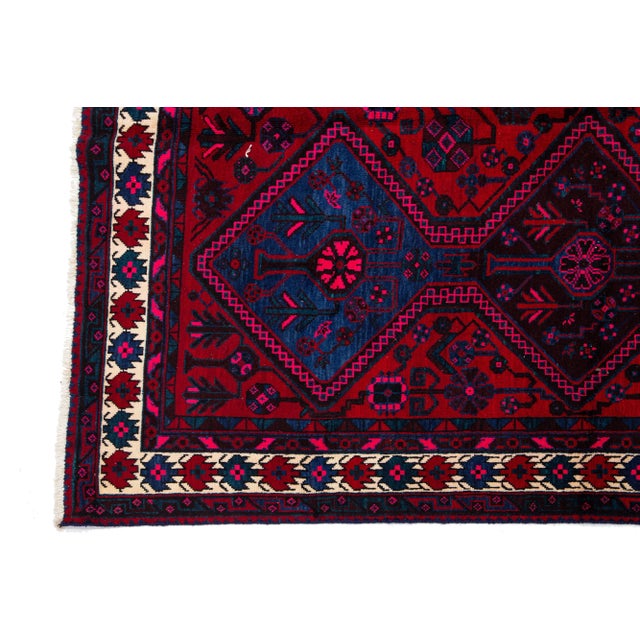 Textile 1960s Tribal Persian Shiraz Handmade Wool Rug in Red and Blue For Sale - Image 7 of 7