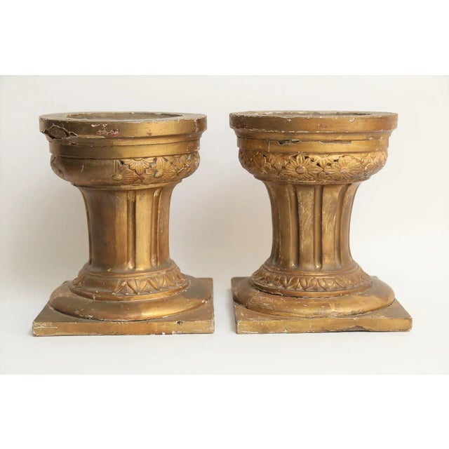 Gold 19th-Century French Altar Gilt & Gesso Candle Stands, Pair / Neoclassical For Sale - Image 8 of 8