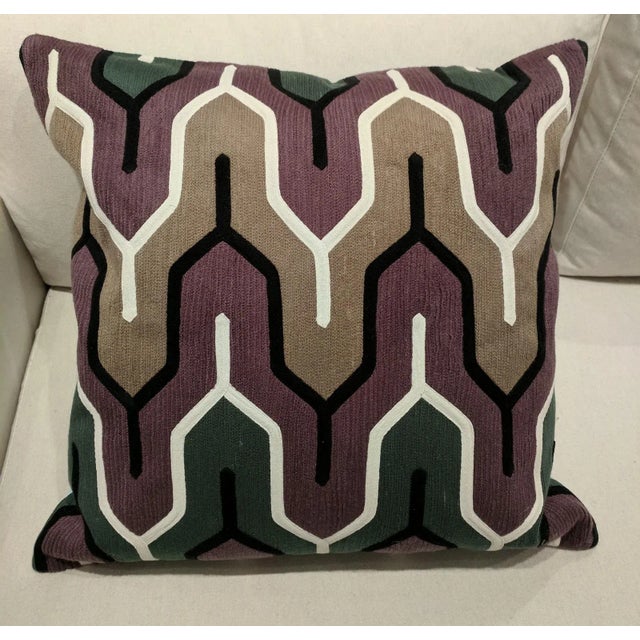 2010s Contemporary Purple & Neutral Embroidered Accent Pillow For Sale - Image 5 of 5