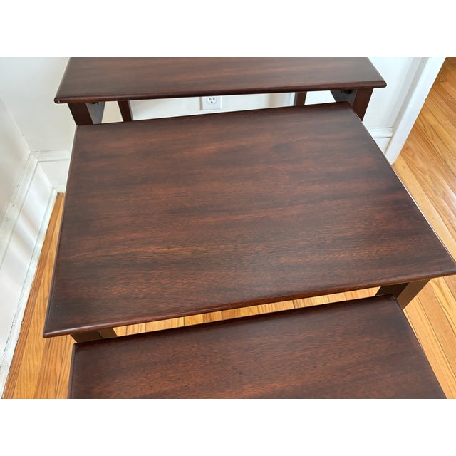 Mid 20th Century Henkel-Harris Mahogany Nesting Tables With Inlay For Sale - Image 10 of 18