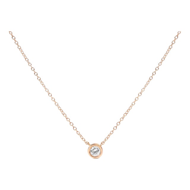 10K Rose Gold 1/2 Carat Round Brilliant-Cut Diamond Modern Bezel-Set Solitaire 16"-18" Pendant Necklace For Sale