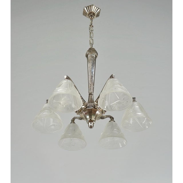 Art Deco Hettier Vincent & Hanots French Art Deco Birds Glass Chandelier - 1930s For Sale - Image 3 of 14