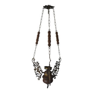 Antique 1920s Cast Iron Bronze Arts & Crafts Chandelier With Cherubs For Sale
