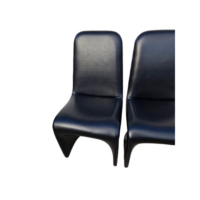 Postmodern Vintage Mid Century Faux Snakeskin Cantilever S Side Chairs Panton 1-2-3 Style For Sale - Image 3 of 16