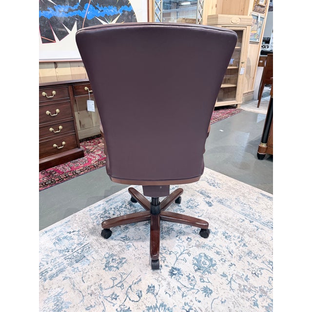 American Late 20th Century Hancock & Moore Burgundy Leather Executive Swivel Desk Chair For Sale - Image 3 of 8